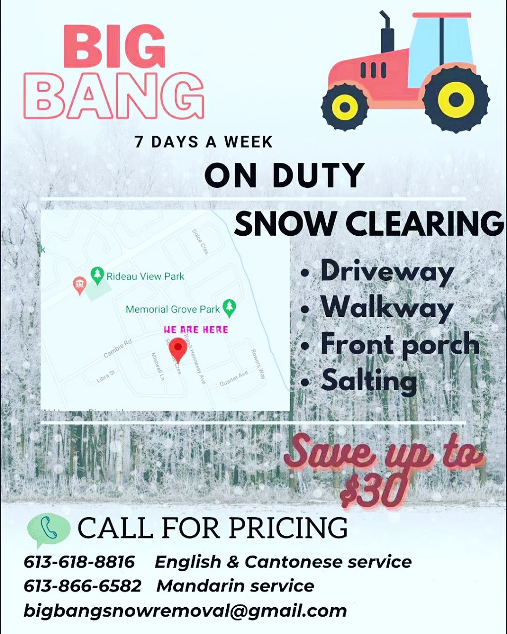 Bigbang snow removal & Lawn caring | 385 Serenade Cres, Ottawa, ON K1X 0B9, Canada | Phone: (613) 618-8816