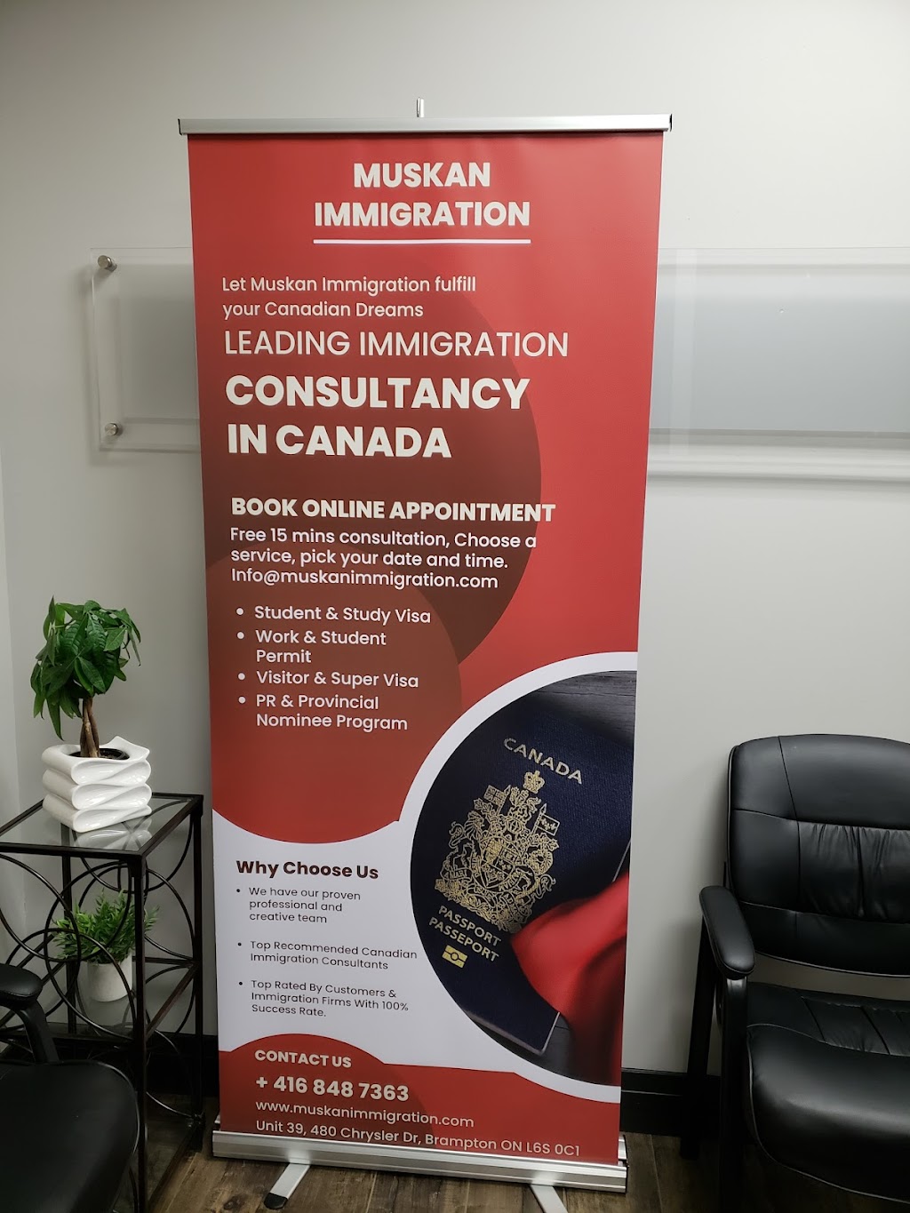 Muskan Canada Immigration | 480 Chrysler Dr #39, Brampton, ON L6S 0C1, Canada | Phone: (416) 848-7363