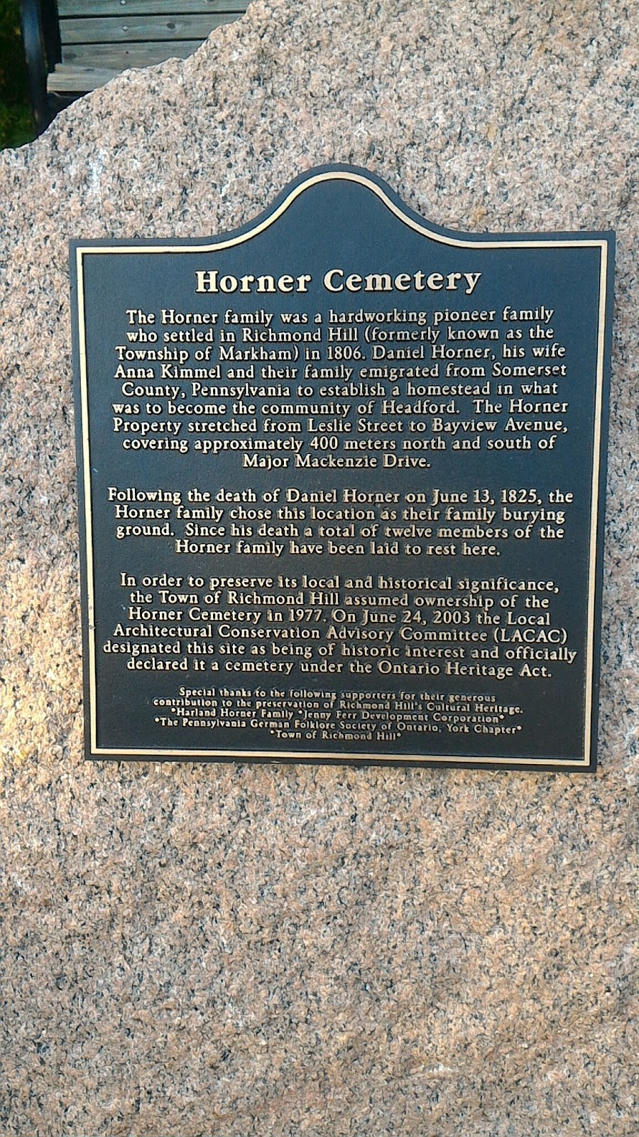Horner Cemetery | Leslie Street, Richmond Hill, ON L4S 0A1, Canada | Phone: (905) 771-8800