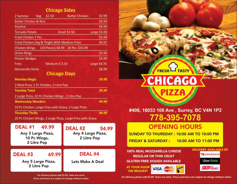Chicago Pizza | 16033 108 Ave #406, Surrey, BC V4N 1P2, Canada | Phone: (778) 395-7078