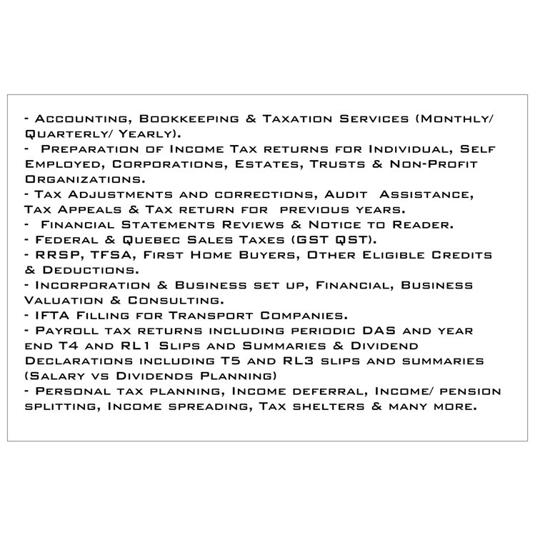 Accounting & Tax Shop | 4351 Boul Notre-Dame #108, Laval, QC H7W 1T3, Canada | Phone: (514) 312-6400