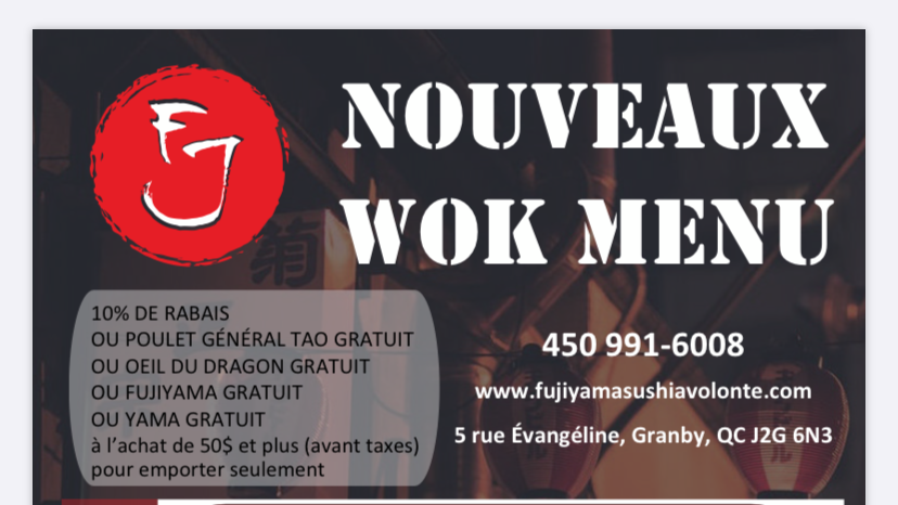 Fujiyama Sushi à Volonté | 5 Rue Évangéline, Granby, QC J2G 6N3, Canada | Phone: (450) 991-6008