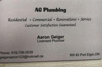AG Plumbing | Bruce County Rd 3, Port Elgin, ON N0H 2P0, Canada | Phone: (519) 706-0035