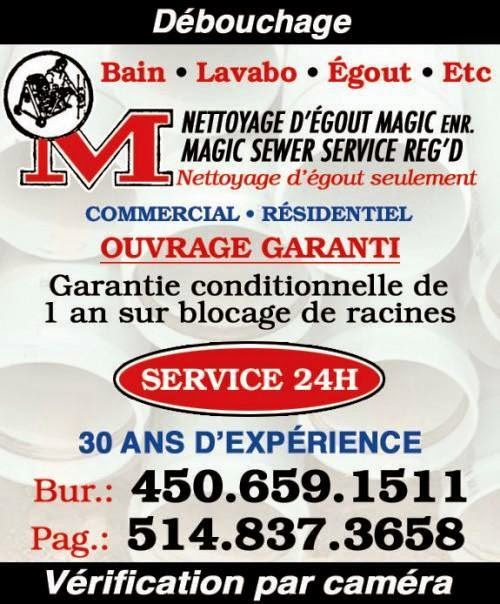 Nettoyage DEgoût Magic Enr | 1660 Rue des Quais, Sainte-Catherine, QC J5C 1B9, Canada | Phone: (450) 659-1511