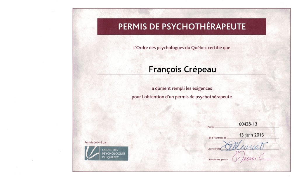François Crépeau Psychothérapeute | 65 Rue Boisvert, Drummondville, QC J2C 2W5, Canada | Phone: (819) 472-1755