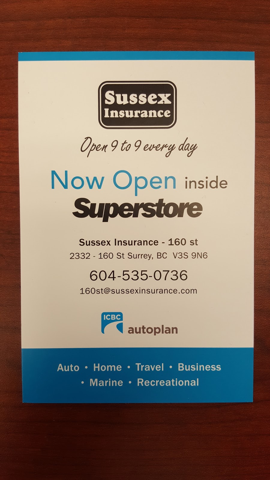 Sussex Insurance - 160st | Inside Superstore, 2332 160 St, Surrey, BC V3Z 0R5, Canada | Phone: (604) 535-0736