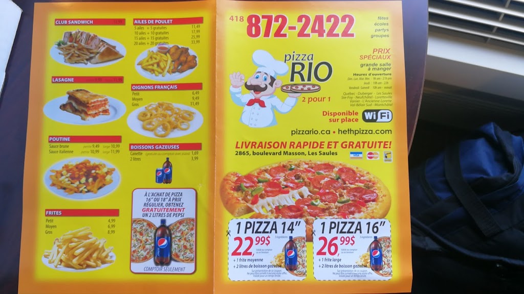 Pizza Rio | 2865 Boulevard Masson, Québec, QC G1P 1J7, Canada | Phone: (418) 872-2422