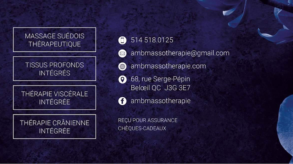 ANNE-MARIE BORDUA Massothérapeute | 68 Rue Serge-Pepin, Beloeil, QC J3G 0K1, Canada | Phone: (514) 518-0125