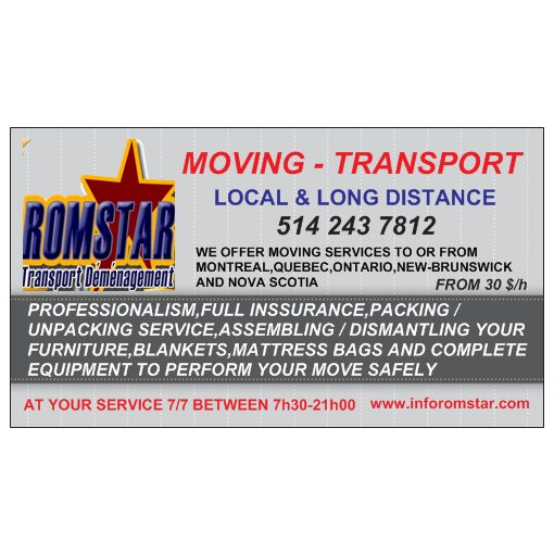 Romstar Moving and Transport | 505 Rue Locke, Montréal, QC H4T 1X7, Canada | Phone: (514) 243-7812