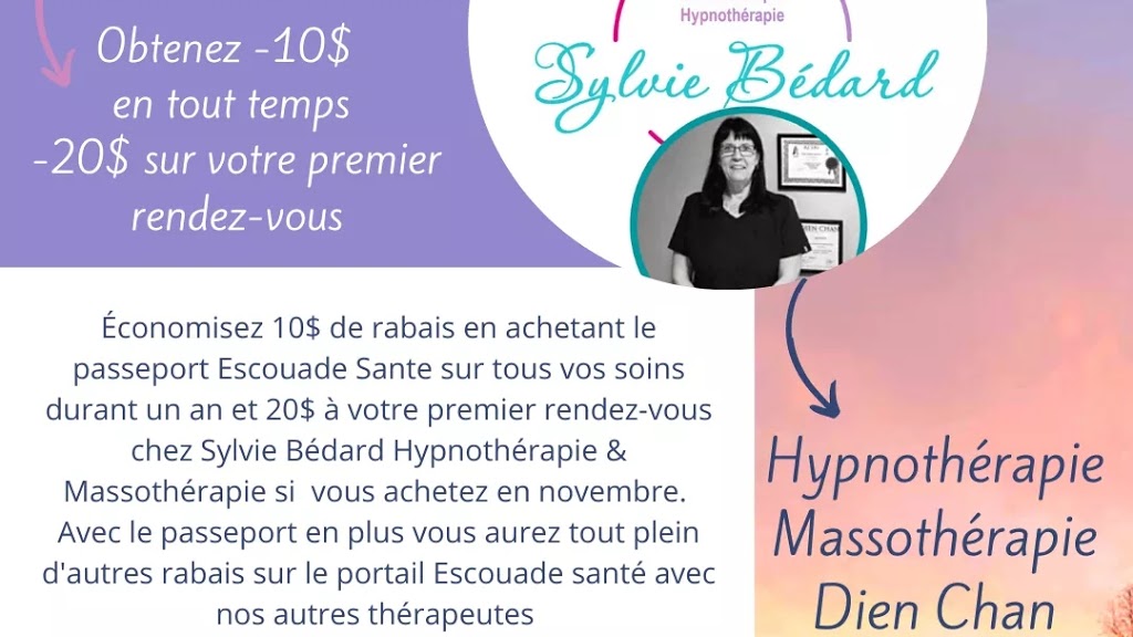 Massotherapie et Hypnotherapie Sylvie Bédard | 96 Boulevard Antonio-Barrette, Notre-Dame-des-Prairies, QC J6E 1E5, Canada | Phone: (514) 239-1102