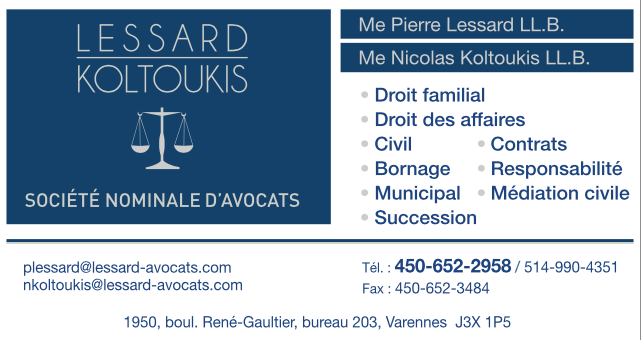 Lessard-Koltoukis, avocats | 1950 boul. René-Gautier bureau 203, Varennes, QC J3X 1P5, Canada | Phone: (450) 652-2958