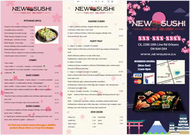 New Sushi | 2288 10th Line Rd c6, Ottawa, ON K4A 0X4, Canada | Phone: (613) 590-1888