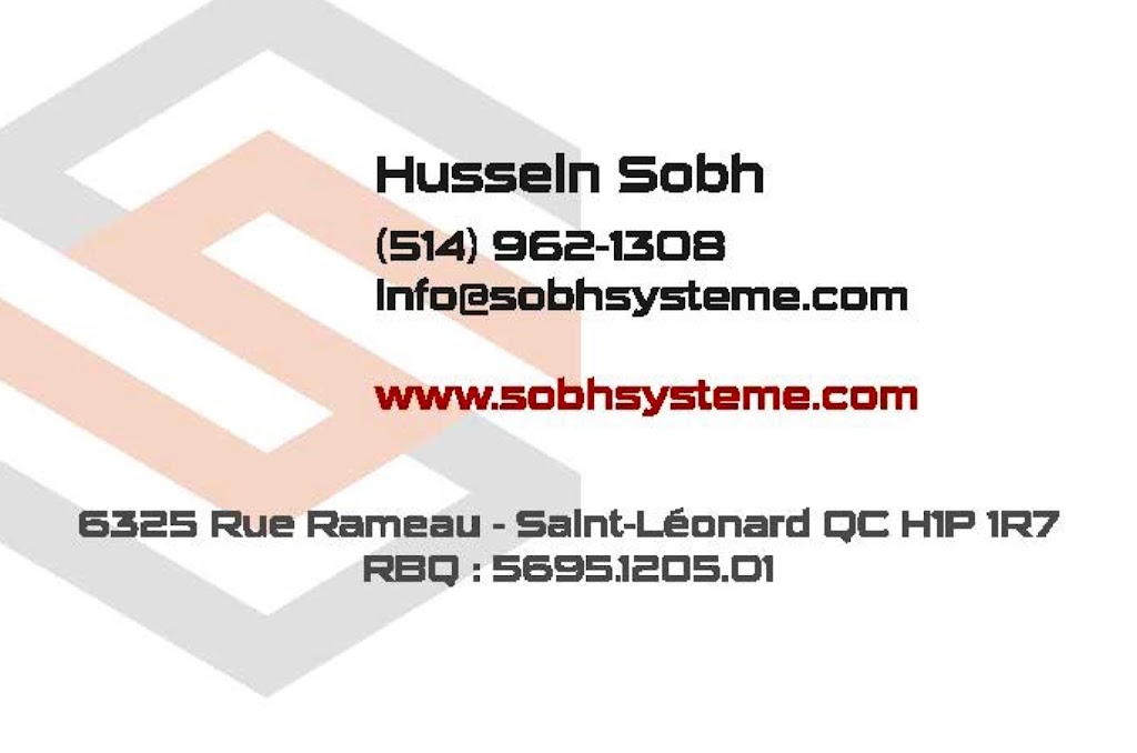 Sobh Système Inc. | 6325 Rue Rameau, Saint-Léonard, QC H1P 1R7, Canada | Phone: (514) 962-1308