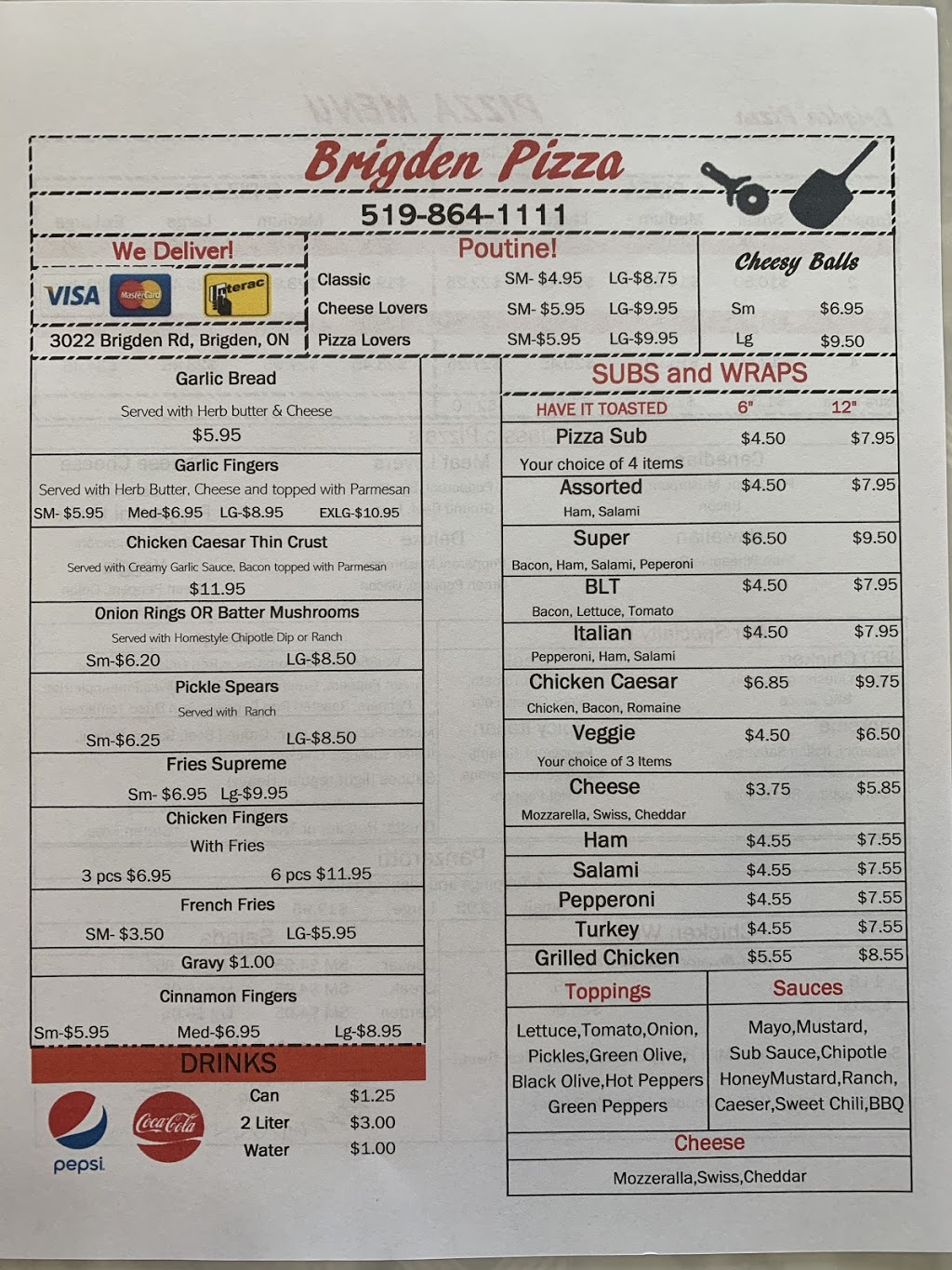 Brigden Pizza | 3022 Brigden Rd, Brigden, ON N0N 1B0, Canada | Phone: (519) 864-1111