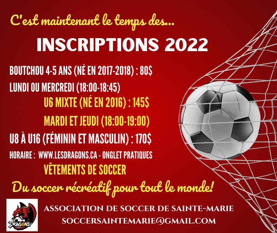 Association Soccer - Les Dragons de Sainte-Marie | 270 Av. Marguerite-Bourgeoys, Sainte-Marie, QC G6E 1X8, Canada | Phone: (418) 369-8471