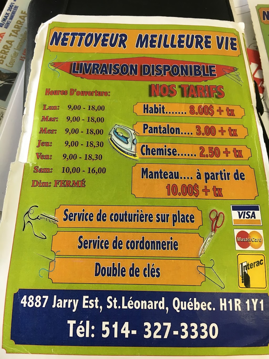 Nettoyeur Meilleure Vie | 4887 Rue Jarry E, Saint-Léonard, QC H1R 1Y1, Canada | Phone: (514) 327-3330