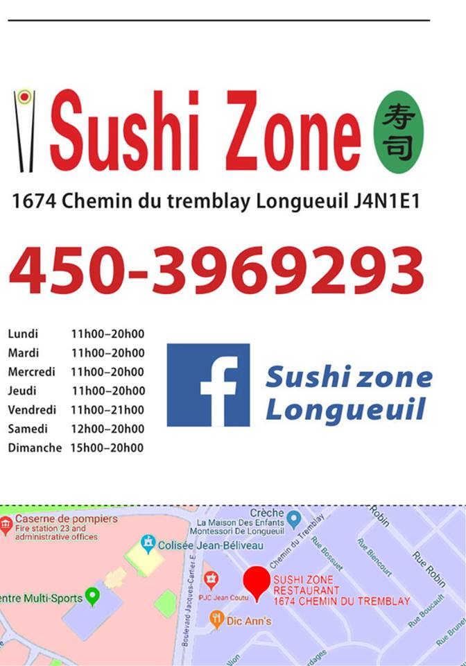 SUSHI ZONE RESTAURANT | 1674 Chemin du Tremblay, Longueuil, QC J4N 1E1, Canada | Phone: (450) 396-9293