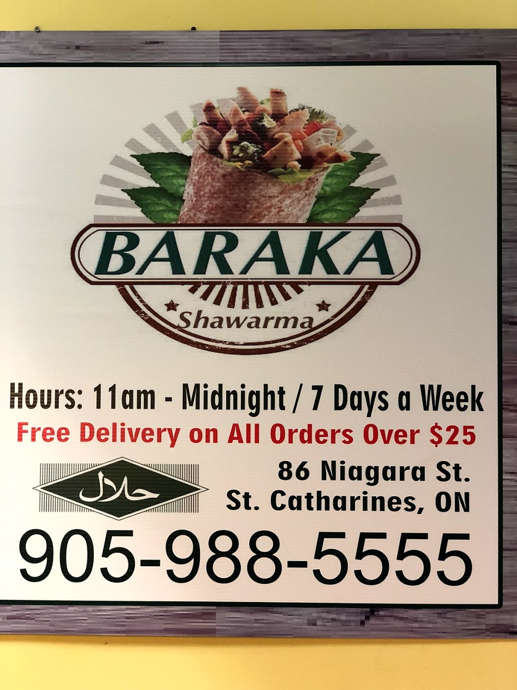 Baraka Shawarma | 86 Niagara St, St. Catharines, ON L2R 4L2, Canada | Phone: (905) 988-5555