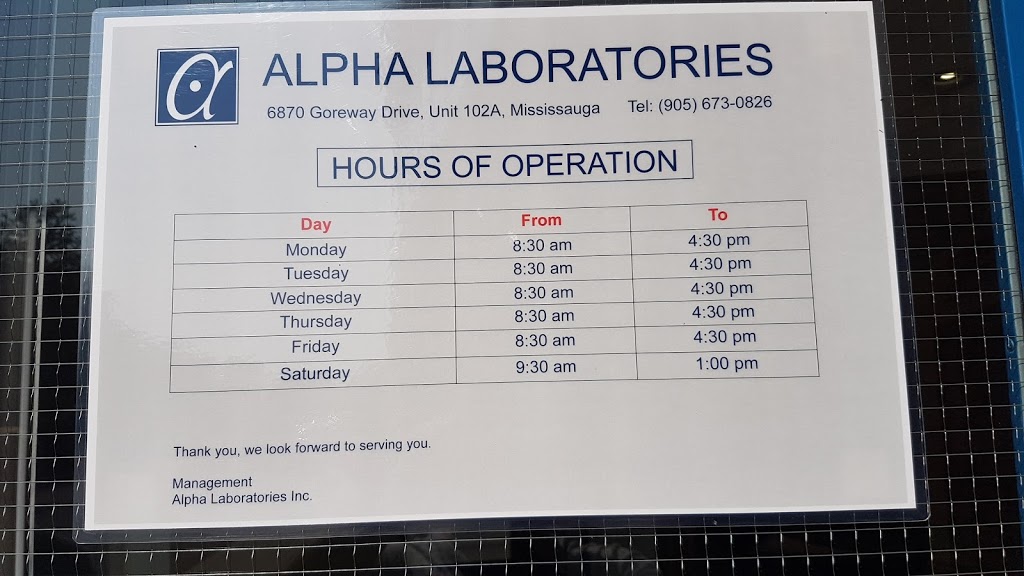 Alpha Laboratories | 6870 Goreway Dr, Mississauga, ON L4V 1P1, Canada | Phone: (905) 673-0826