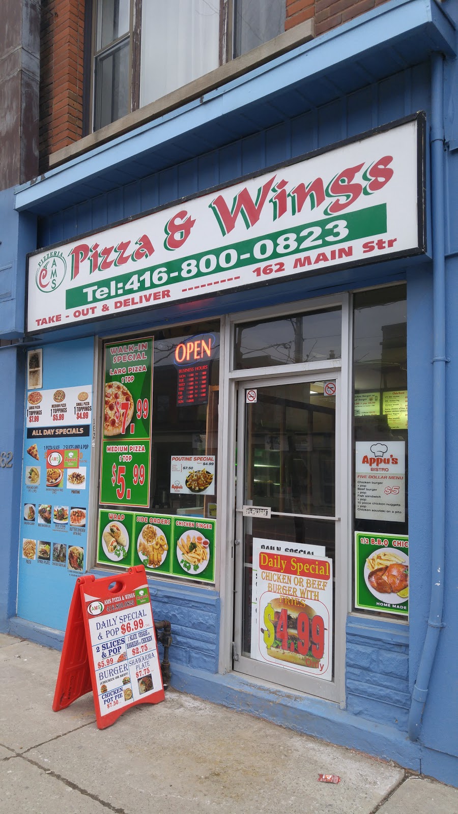 Ams Pizza & Wings - Appus Bistro | 162 Main St, Toronto, ON M4E 2V8, Canada | Phone: (416) 800-0823