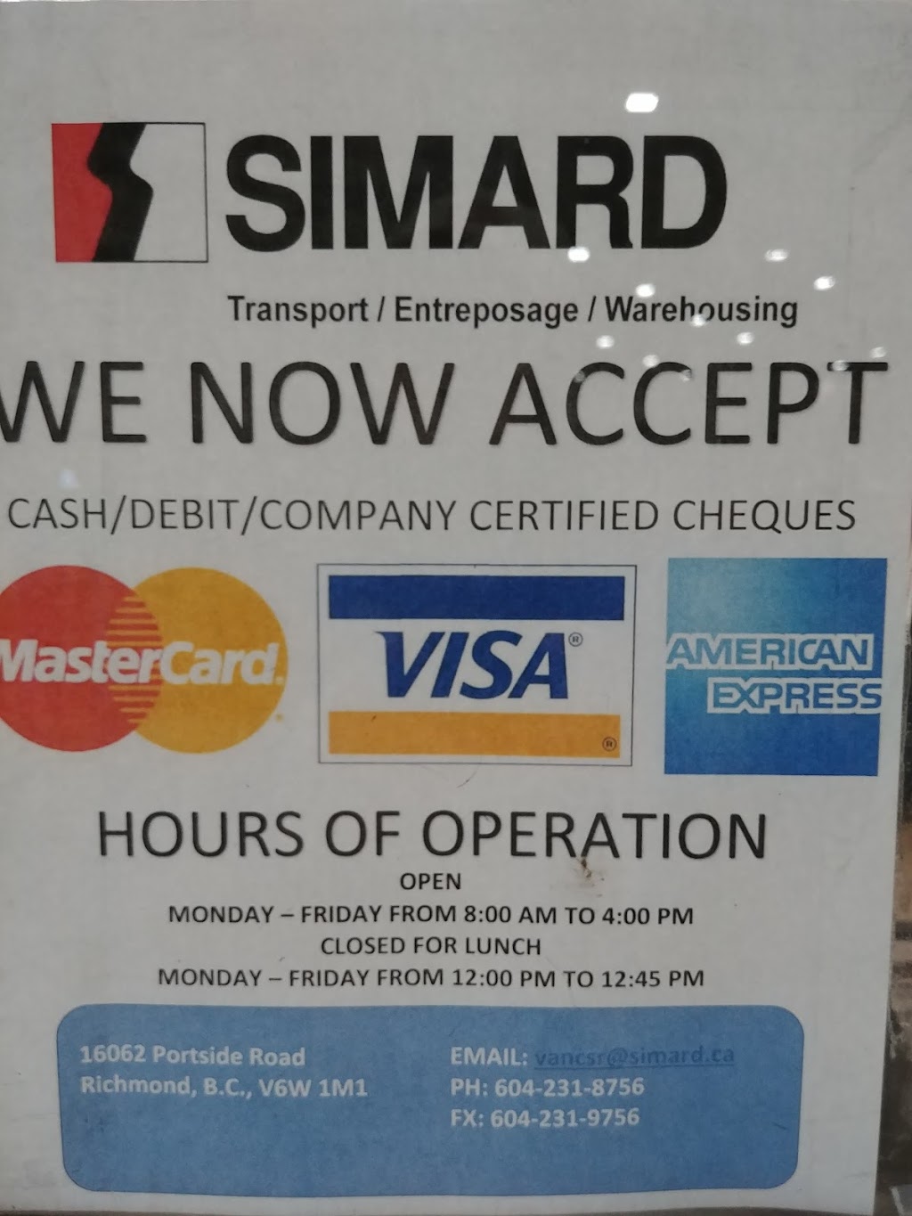 Simard - Vancouver | 16062 Portside Road, Richmond, BC V6W 1M1, Canada | Phone: (604) 231-8756