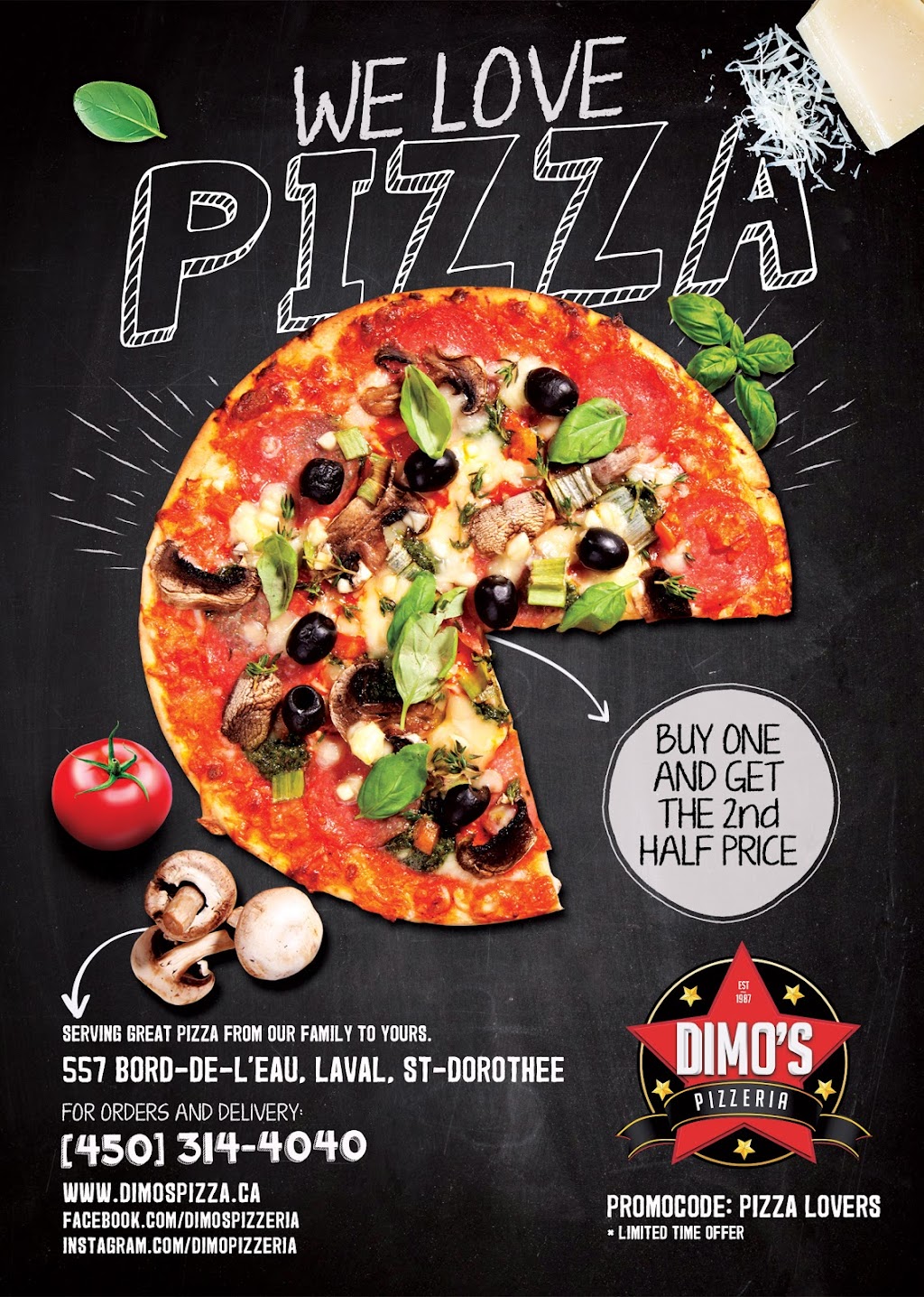 Dimos Pizza | 557 Chem. du Bord-de-lEau, Laval, QC H7X 1T7, Canada | Phone: (450) 314-4040