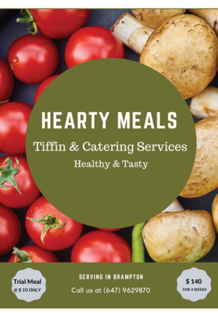 Hearty Meals Tiffin & Catering Services | 229 Queen Mary Dr, Brampton, ON L7A 3L3, Canada | Phone: (647) 962-9870