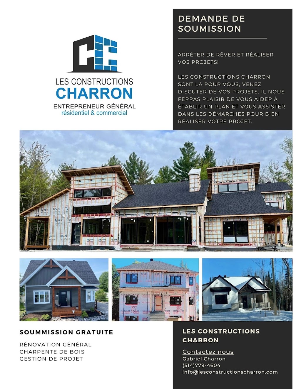 les constructions charron | 452 Chem. Couture, Saint-Sauveur, QC J0R 1R7, Canada | Phone: (514) 779-4604