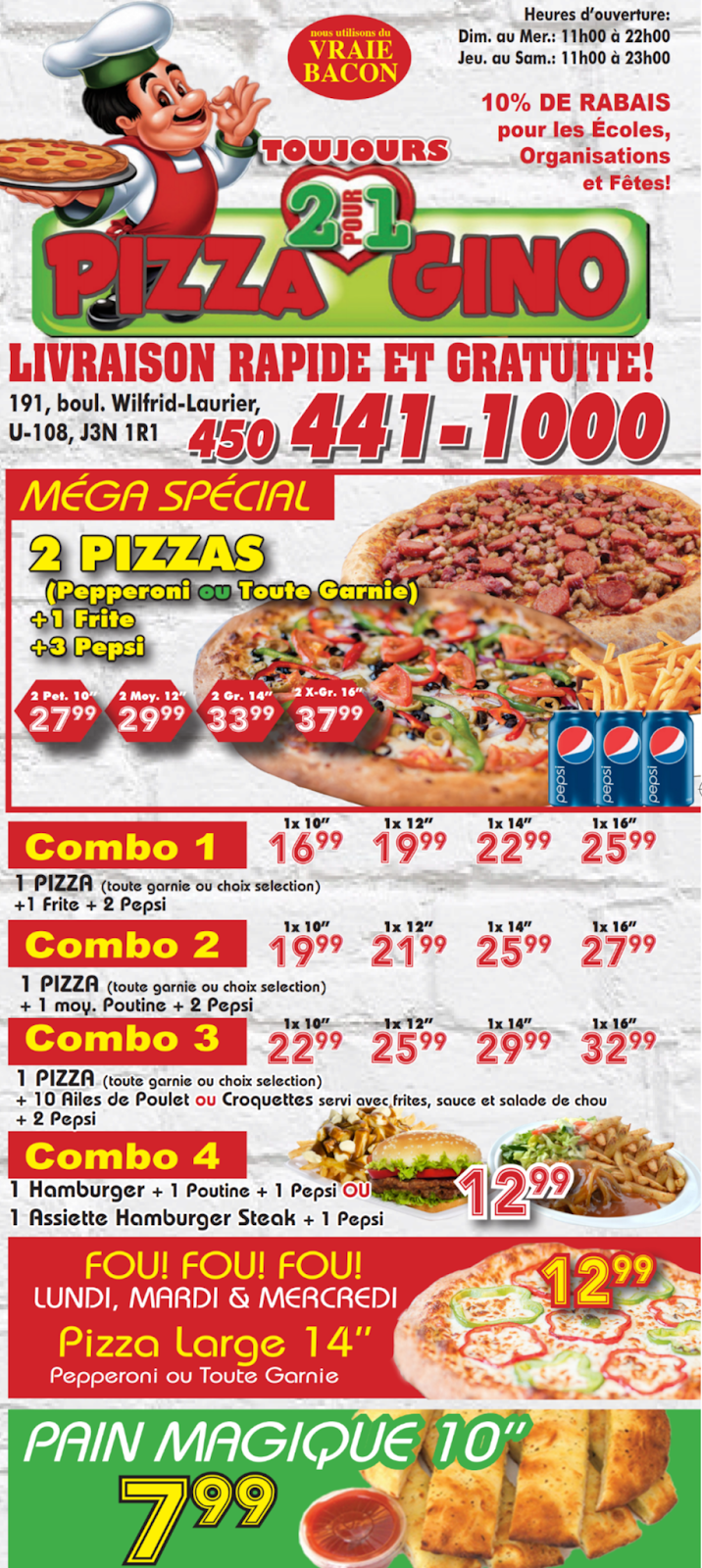Pizza Gino 2 pour 1 | Saint-Basile-le-Grand, QC J3N 1R1, Canada | Phone: (450) 441-1000