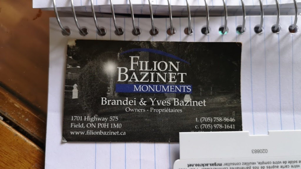 Filion-Bazinet Monuments | 1691 ON-575, Field, ON P0H 1M0, Canada | Phone: (705) 758-9646