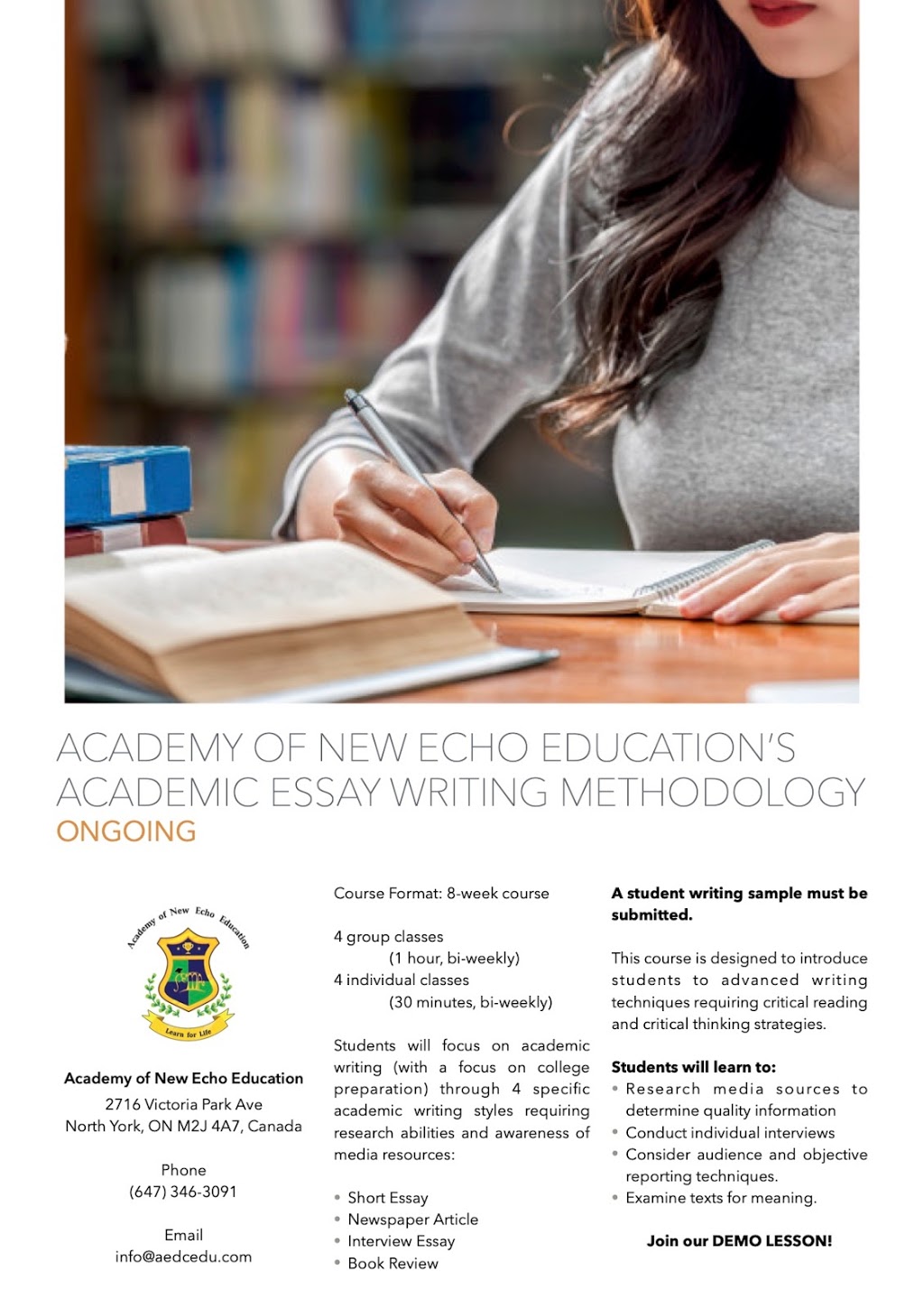 Academy Of New Echo Education | 2716 Victoria Park Ave, North York, ON M2J 4A7, Canada | Phone: (647) 346-3091