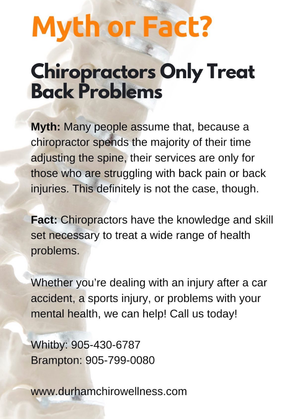 Durham Chiropractic and Wellness Centre | 413 Veterans Drive, Brampton, ON L7A 0B2, Canada | Phone: (905) 799-0080