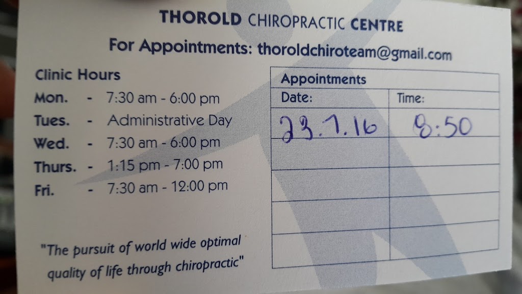 Thorold Chiropractic Centre | 35 Albert St W, Thorold, ON L2V 2G4, Canada | Phone: (905) 227-5751