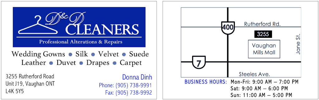D&D Cleaners | 3255 Rutherford Rd, Concord, ON L4K 5Y5, Canada | Phone: (905) 738-9991