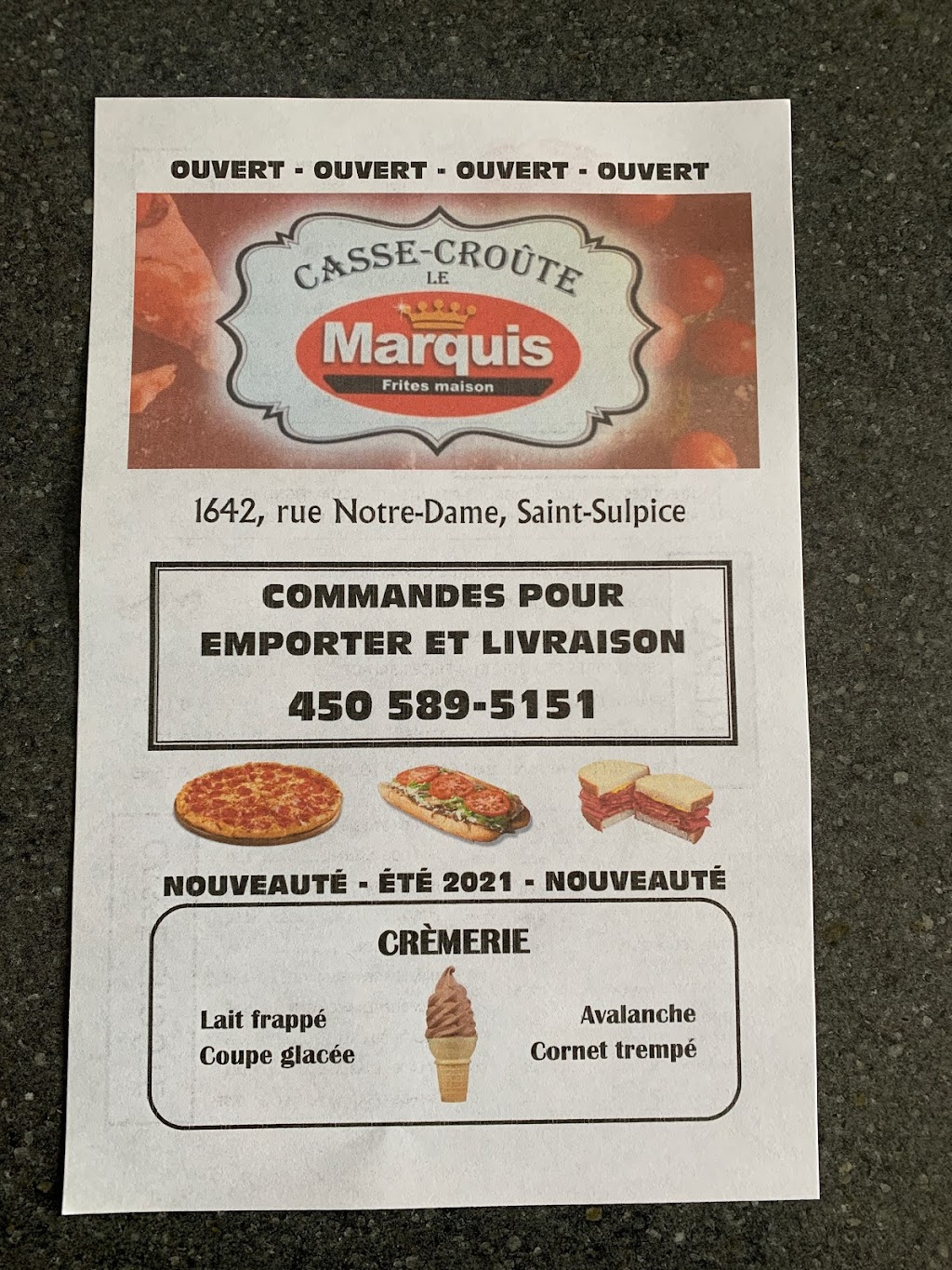 Casse-croûte Le Marquis | 1642 Rue Notre-Dame, Saint-Sulpice, QC J5W 3V5, Canada | Phone: (450) 589-5151