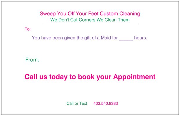 Sweep You off Your Feet Custom Cleaning | box 1207, Carstairs, AB T0M 0N0, Canada | Phone: (403) 540-8383