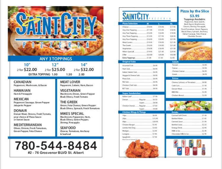 Saint City Pizzeria | 76 Grosvenor Blvd # 2, St. Albert, AB T8N 2Y8, Canada | Phone: (780) 544-8484