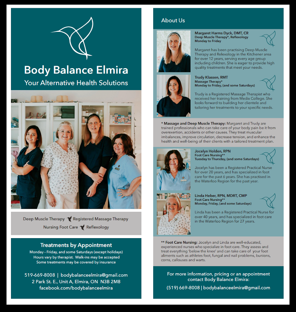 Body Balance Elmira | 2 Park Ave E unit A, Elmira, ON N3B 2M8, Canada | Phone: (519) 669-8008