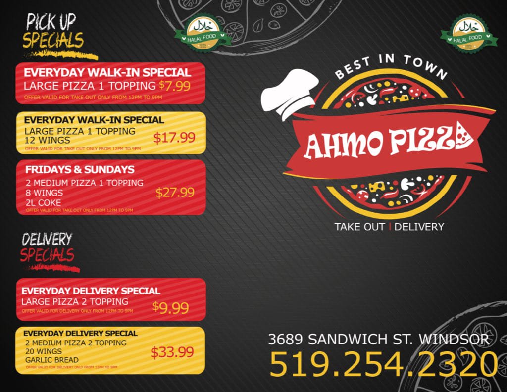 Ahmo Pizza | 3689 Sandwich St, Windsor, ON N9C 1B8, Canada | Phone: (519) 254-2320