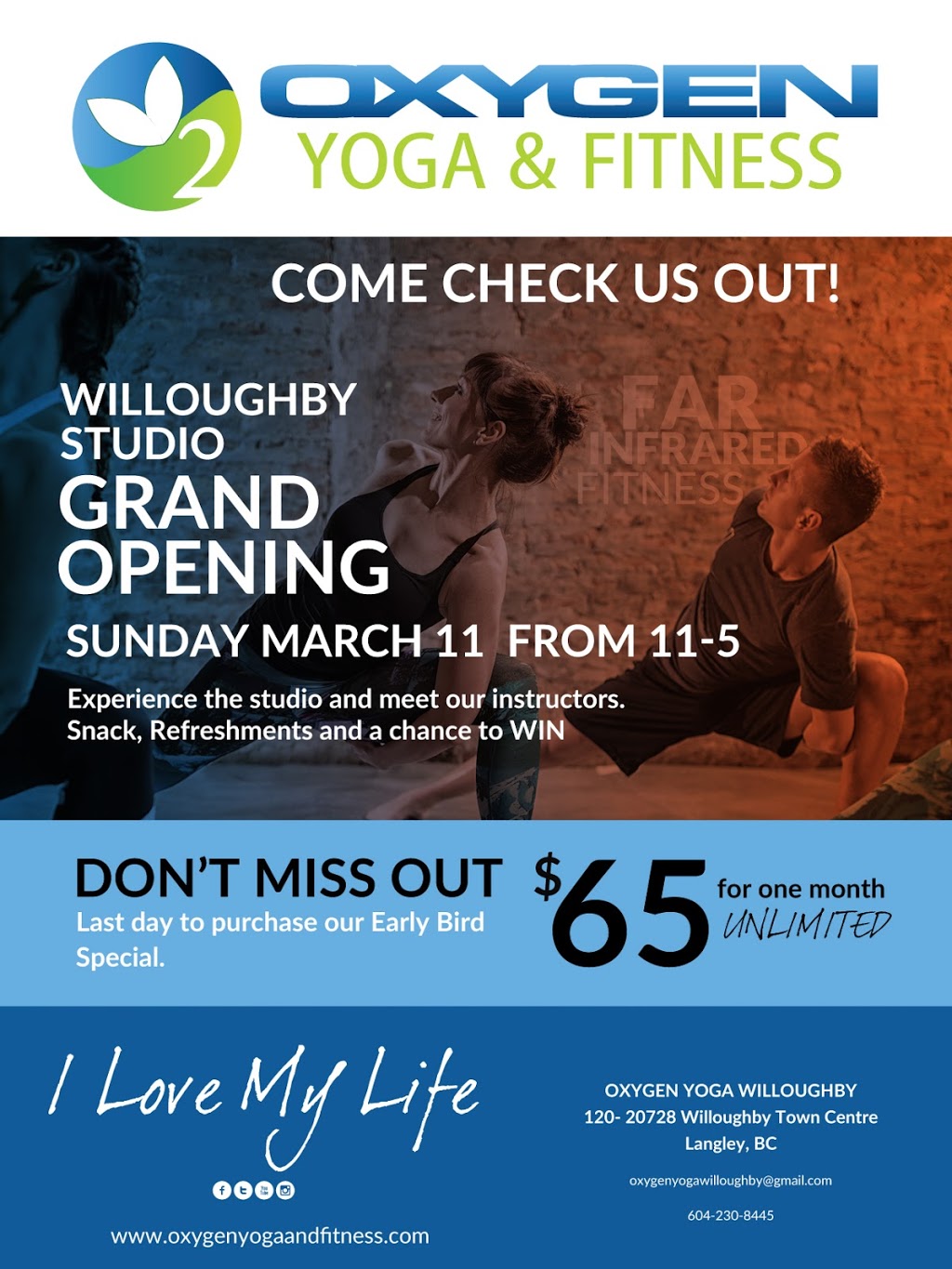 Oxygen Yoga & Fitness Willoughby | 20728 Willoughby Town Centre Dr #120, Langley Twp, BC V2Y 0P3, Canada | Phone: (604) 230-8445