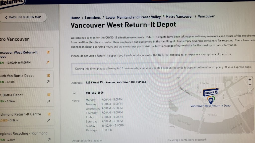 RETURN-IT Express Depot | 1253 W 75th Ave, Vancouver, BC V6P 3G3, Canada | Phone: (604) 263-8809