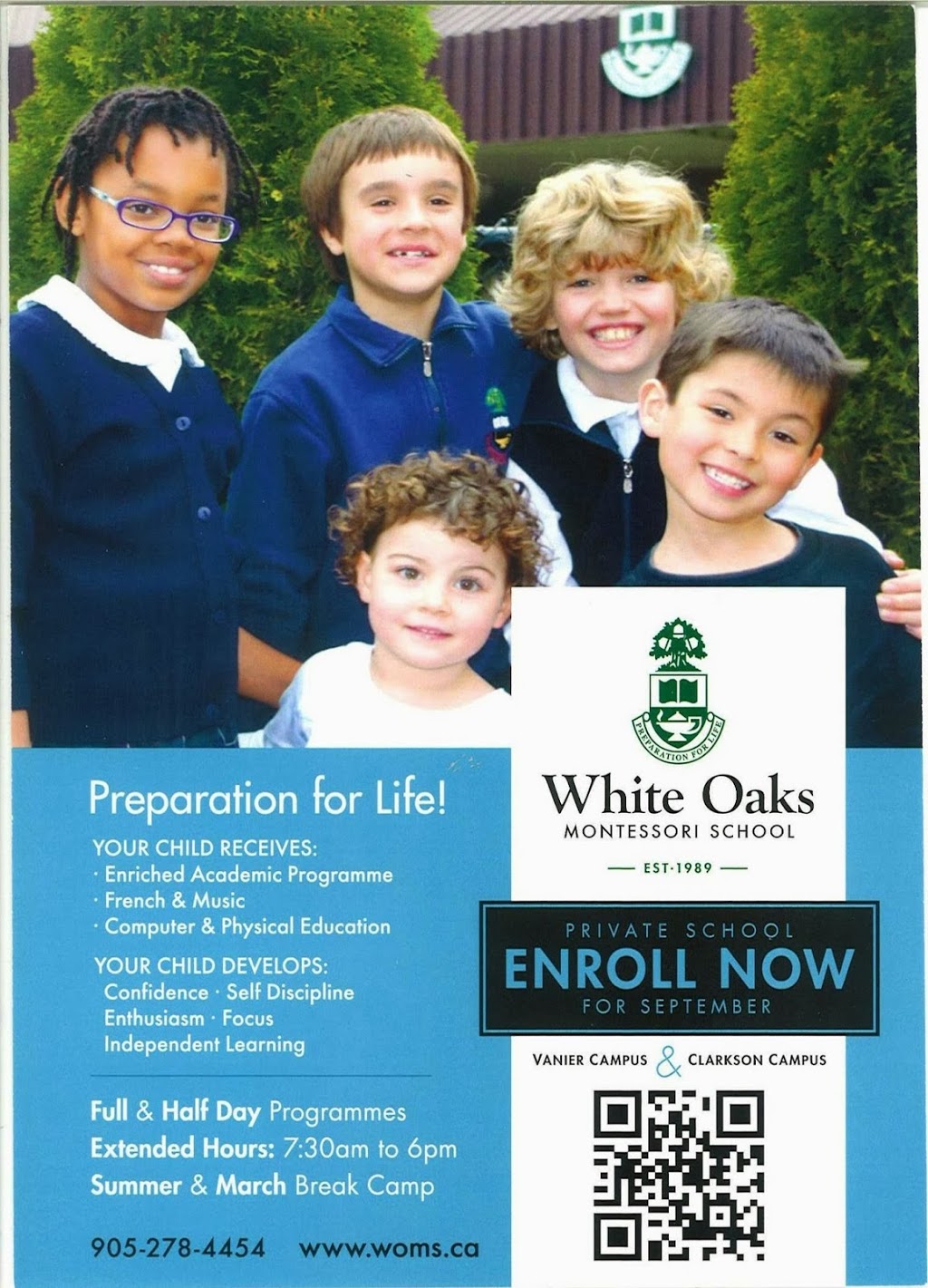 White Oaks Montessori School and Day Care | 1200 Vanier Dr, Mississauga, ON L5H 4C7, Canada | Phone: (905) 278-4454