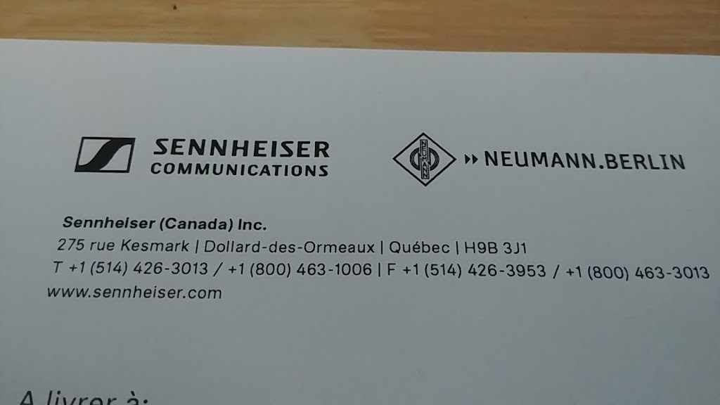 Sennheiser Canada Inc | 275 Rue Kesmark, Dollard-des-Ormeaux, QC H9B 3J1, Canada | Phone: (514) 426-3014