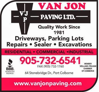 Van Jon Paving Ltd | 369 S Pelham Rd, Welland, ON L3B 5N8, Canada | Phone: (905) 732-6541