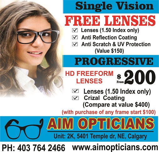 Aim Opticians Ltd. | Crossing Plaza, 5401 Temple Dr NE Unit 2K, Calgary, AB T1Y 3R7, Canada | Phone: (403) 764-2466