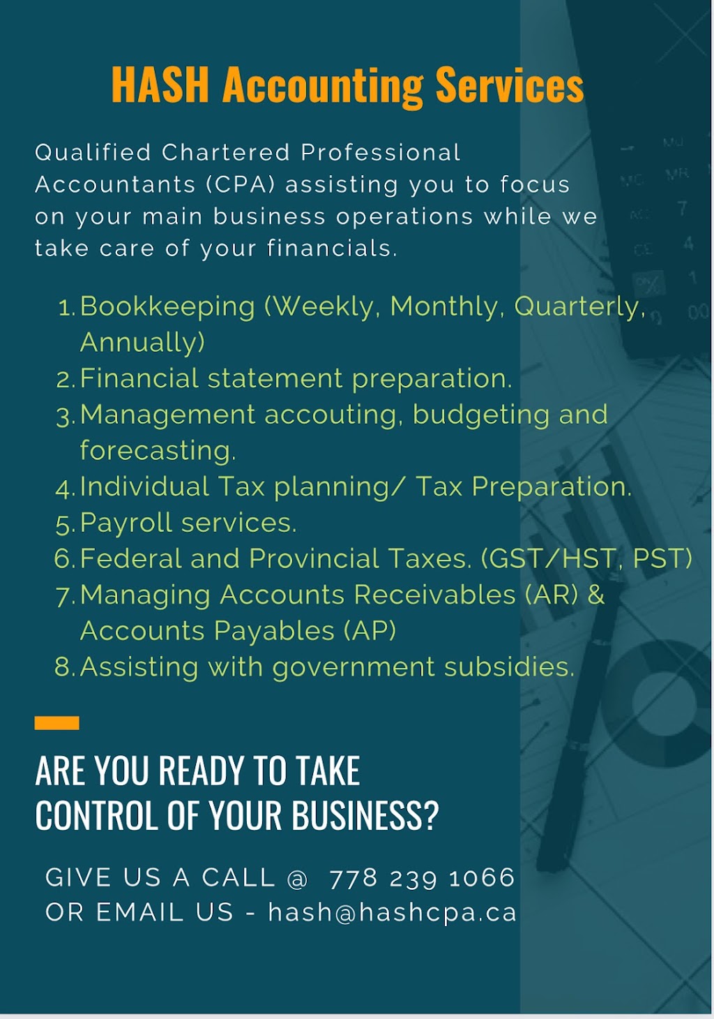 Hash Accounting Services & Co | 9491 No. 3 Rd, Richmond, BC V7A 1W2, Canada | Phone: (778) 239-1066