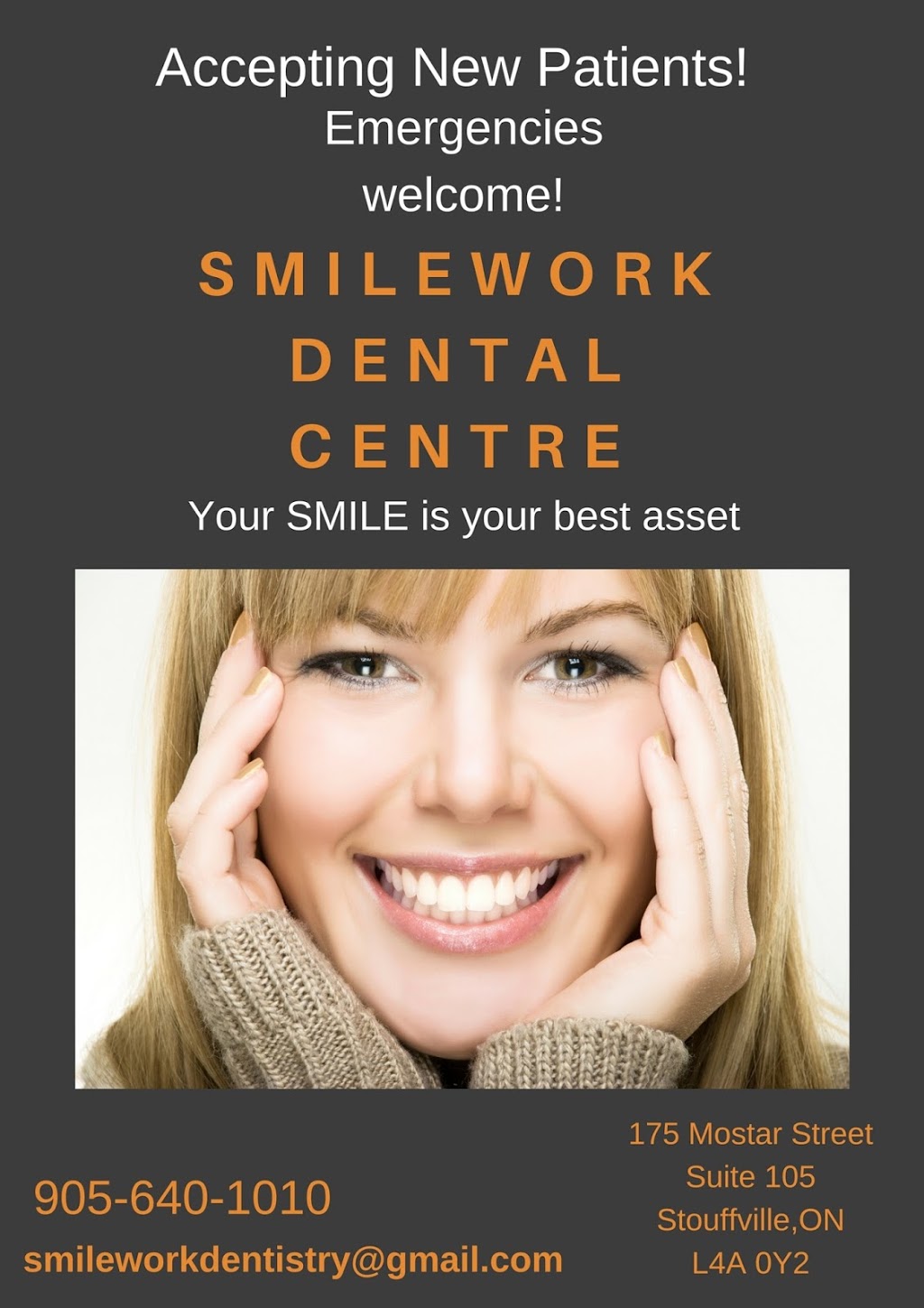 SmileWork Dental Centre | 175 Mostar St #105, Whitchurch-Stouffville, ON L4A 0Y2, Canada | Phone: (905) 640-1010