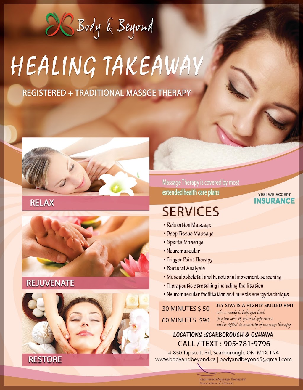 Body & Beyond Registered Massage Therapy - Toronto | 850 Tapscott Rd #4, Scarborough, ON M1X 1N4, Canada | Phone: (416) 930-9194