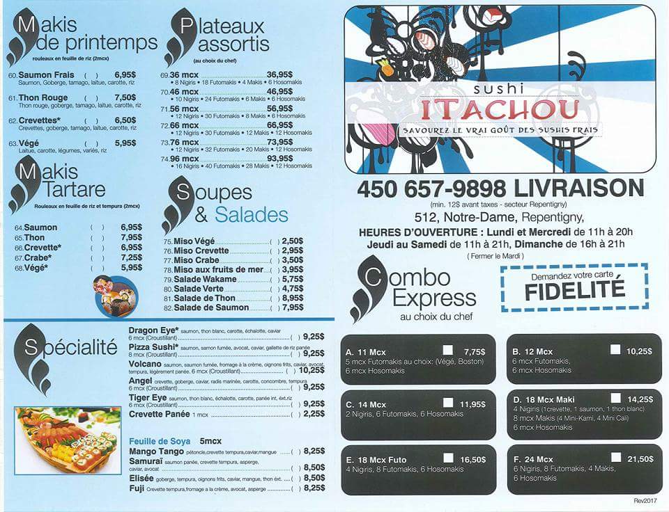 Sushi Itachou | 512 Rue Notre-Dame, Repentigny, QC J6A 2T8, Canada | Phone: (450) 657-9898