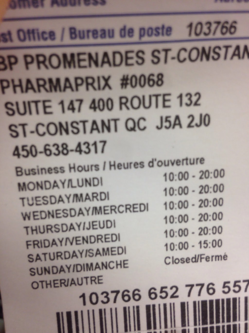 Pharmaprix | 400 QC-132, Saint-Constant, QC J5A 2J8, Canada | Phone: (450) 638-4317